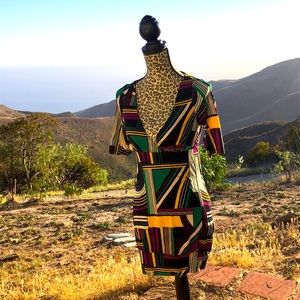Vibrant color block fitted tunic top/dress